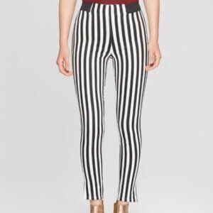 By Junkfood Black White Vertical Stripe Skinny Elastic Waist Pants Size M